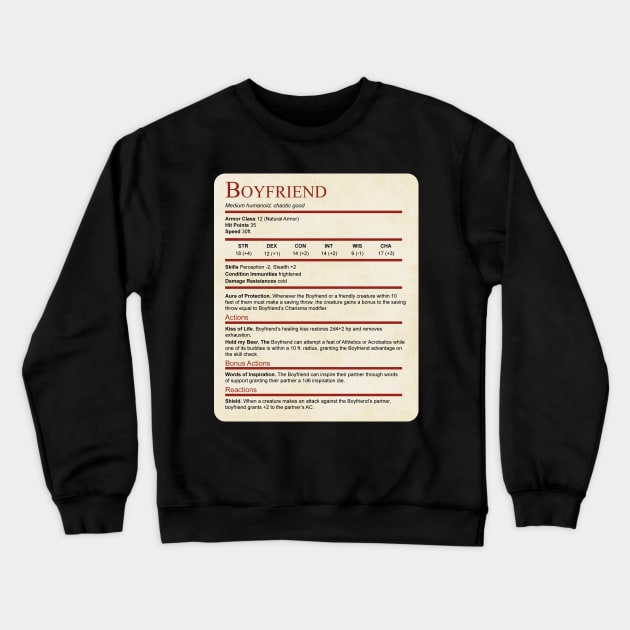 D&D Boyfriend Statblock Crewneck Sweatshirt by Sunburst